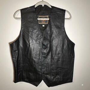 Vintage Men’s Black Leather Vest, Size Medium, Biker style